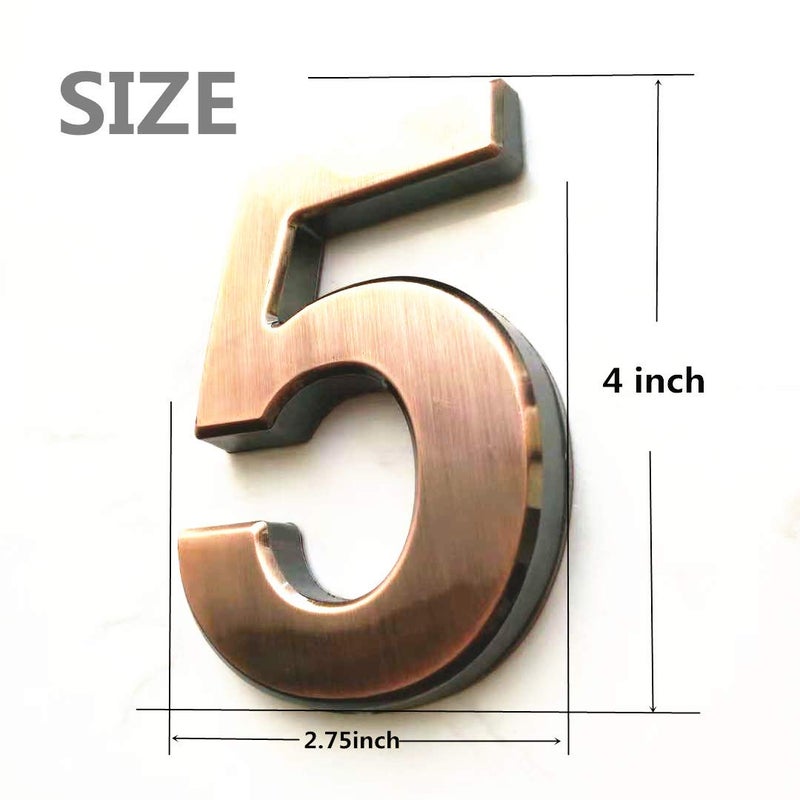 hopewan 4 Inch Mailbox Numbers 5, 3D Bronze House Number Stickers for Apartment/Home Room/Floor, Metal Shining, by Hopewan. (5, Bronze) - Image 3